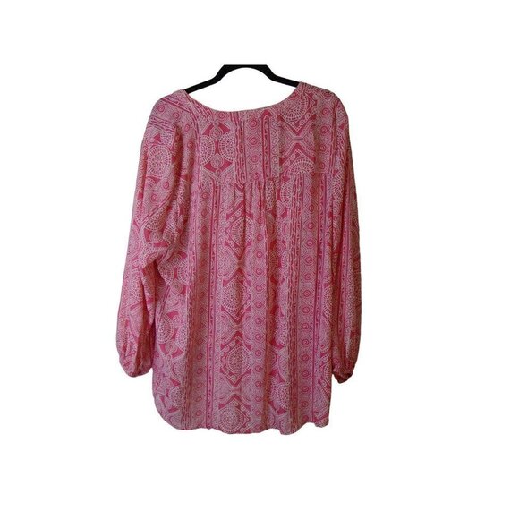 Terra & Sky Brand Women 1X (16W-18W) Polyester Tie Front Blouse Pink White Print - Picture 5 of 6